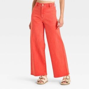Universal Thread Bright Coral wide leg sailor denim dark wash